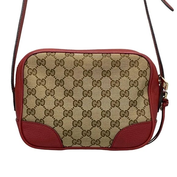 Auth GUCCI Bree/GG Beige Brown Red Jacquard Leather Shoulder Bag - Picture 2 of 14